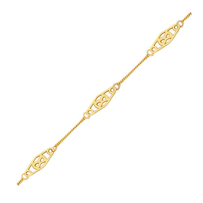 14k Yellow Gold Anklet with Fancy Diamond Shape Filigree Stations Bids.com