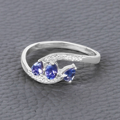 0.51 Carat Genuine Tanzanite and White Diamond 14K White Gold Ring Bids.com