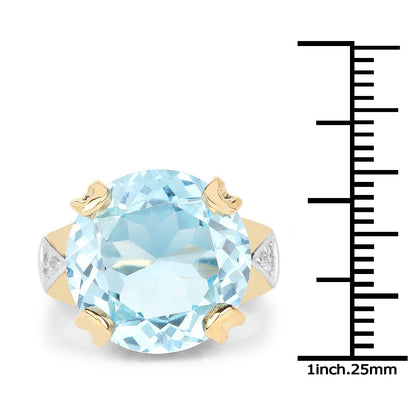 14K Yellow Gold Plated 12.98 Carat Genuine Blue Topaz and White Topaz .925 Sterling Silver Ring Bids.com