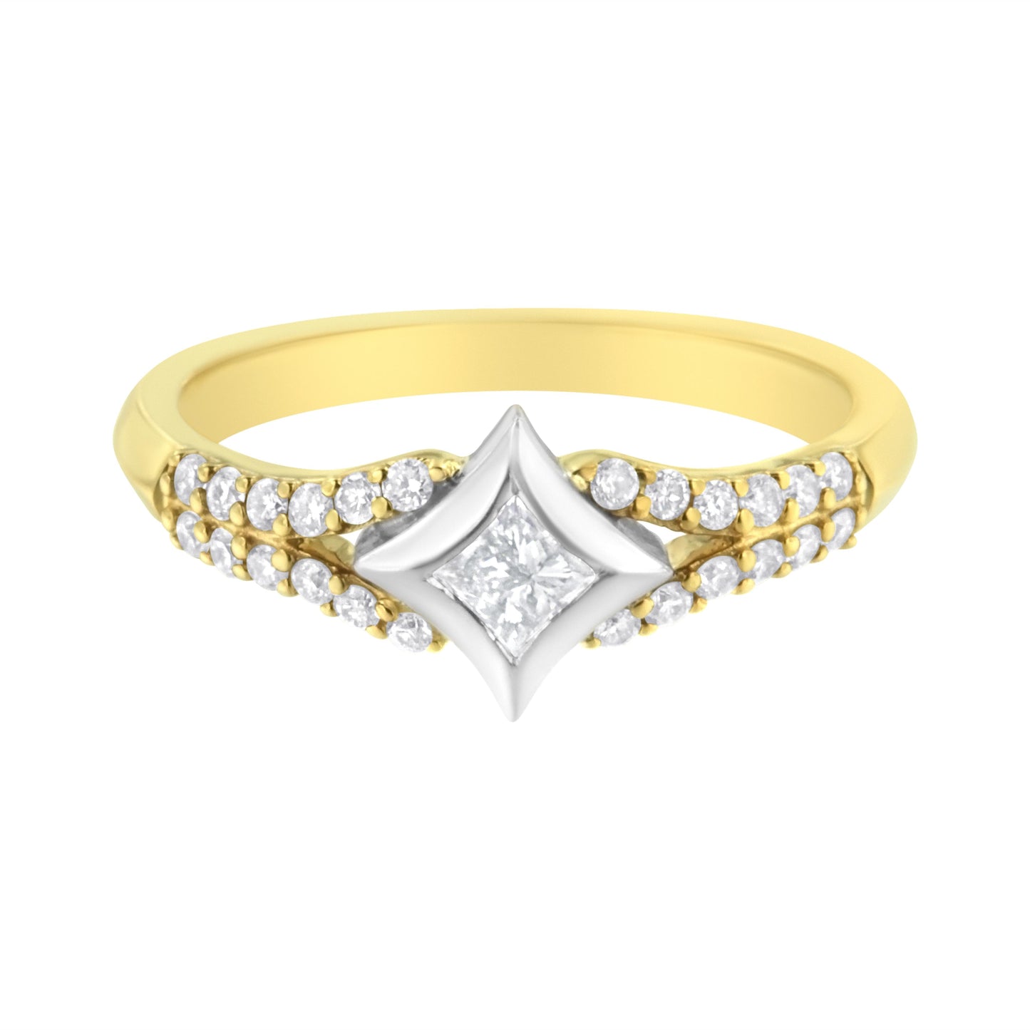 10K Two Tone Color 1/2 Cttw Diamond Kite and Split Shank Ring (H-I Color,SI2-I1 Clarity) Bids.com
