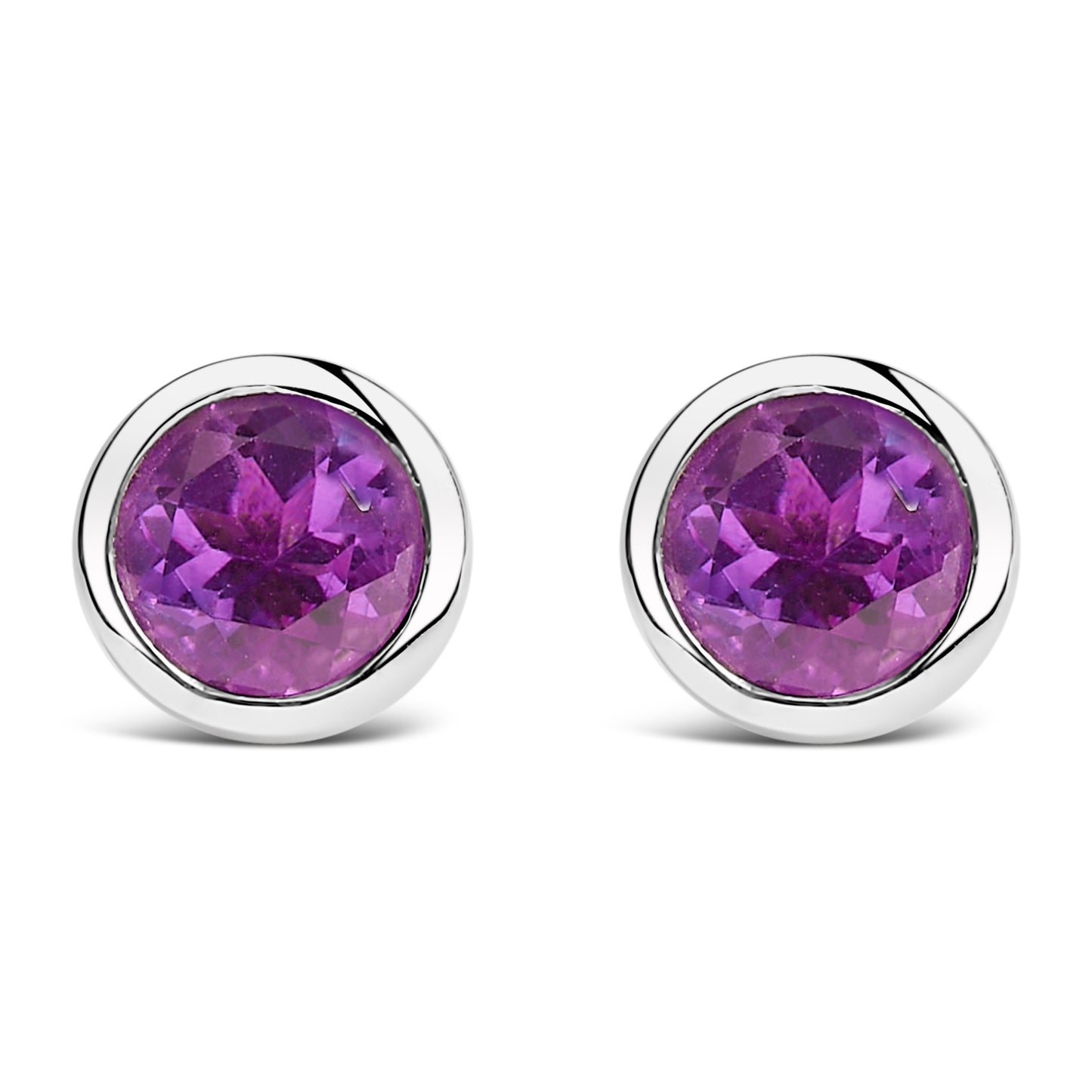 .925 Sterling Silver 6MM Bezel Set Created Purple Amethyst Solitaire Stud Earrings Bids.com