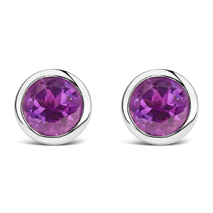 .925 Sterling Silver 6MM Bezel Set Created Purple Amethyst Solitaire Stud Earrings Bids.com