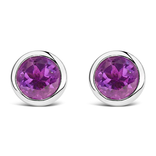 .925 Sterling Silver 6MM Bezel Set Created Purple Amethyst Solitaire Stud Earrings Bids.com