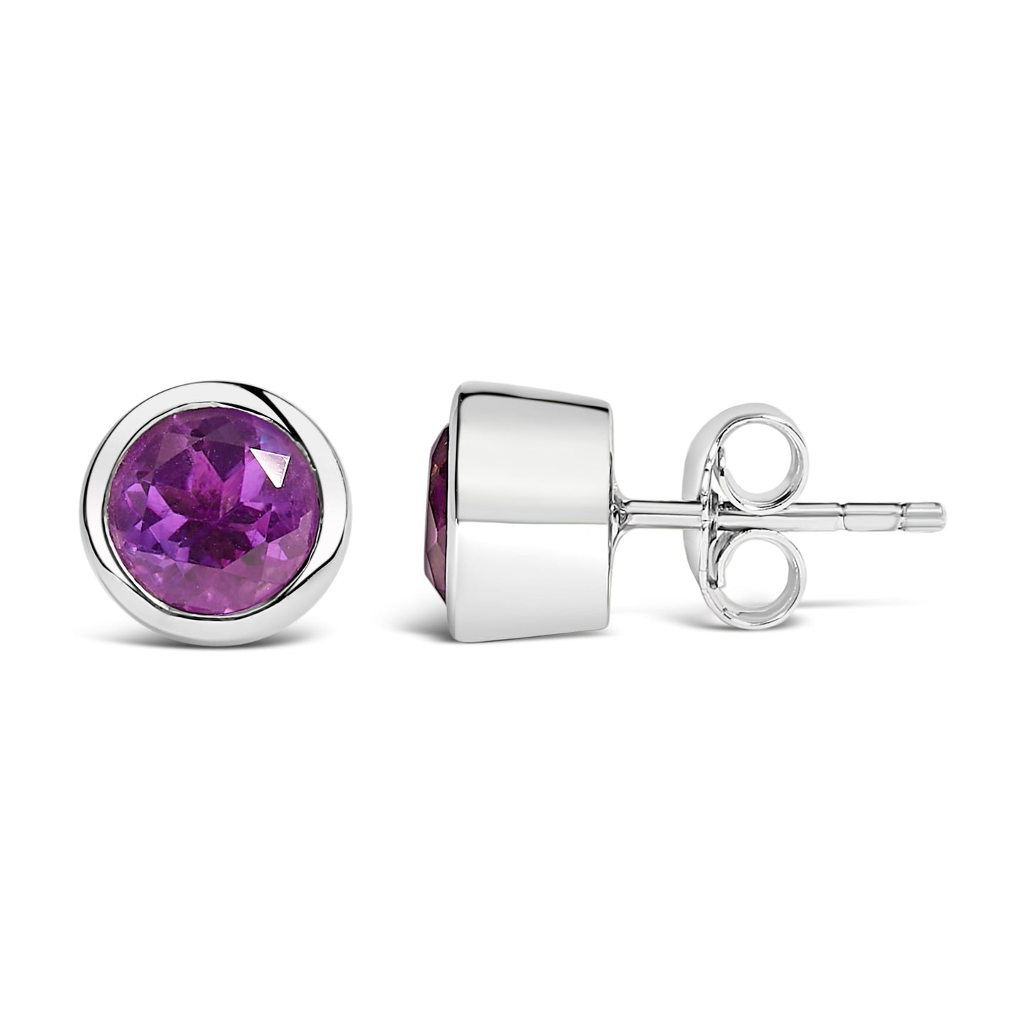 .925 Sterling Silver 6MM Bezel Set Created Purple Amethyst Solitaire Stud Earrings Bids.com