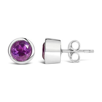 .925 Sterling Silver 6MM Bezel Set Created Purple Amethyst Solitaire Stud Earrings Bids.com