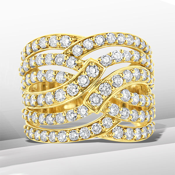 10K Yellow Gold 3.00 Cttw Diamond Multi Row Bypass Wave Cocktail Band Ring (J-K Color, I1-I2 Clarity) - Size 7 Bids.com