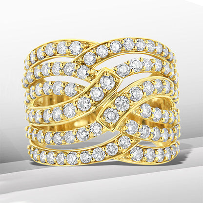 10K Yellow Gold 3.00 Cttw Diamond Multi Row Bypass Wave Cocktail Band Ring (J-K Color, I1-I2 Clarity) - Size 7 Bids.com