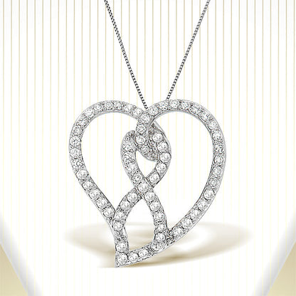 14K White Gold 1.0 Cttw White Diamond Awareness Ribbon & Open Heart 18" Pendant Necklace (H-I Color, I1-I2 Clarity) - White Diamond Ribbon Bids.com