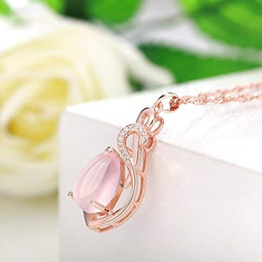 18 Kt Rose Gold Pink Rhinestone Pendant Necklace DailySale
