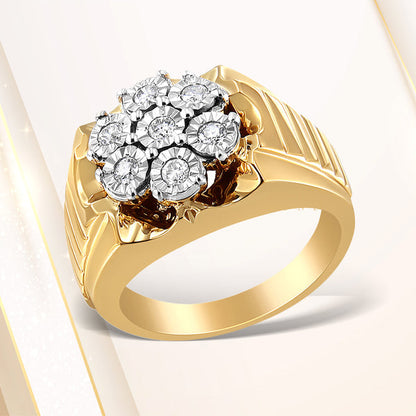 Men's 14K Yellow Gold Plated .925 Sterling Silver 1/3 Cttw Miracle-Set Floral Diamond Cluster Ring (I-J Color, I1-I2 Clarity) - Size 10 Bids.com