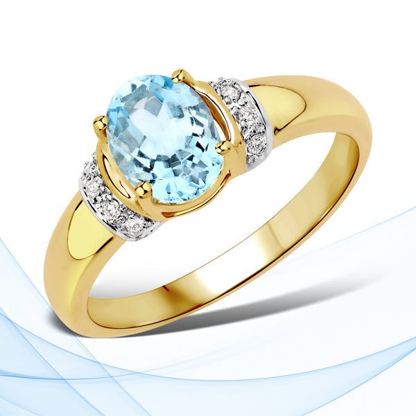 1.09 Carat Genuine Aquamarine and White Diamond 14K Yellow Gold Ring Bids.com