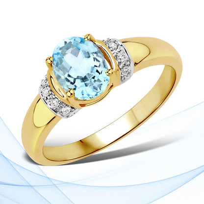 1.09 Carat Genuine Aquamarine and White Diamond 14K Yellow Gold Ring Bids.com