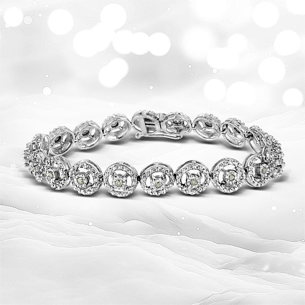 .925 Sterling Silver 1/2 Cttw Diamond Nested Circle Miracle Set Open Wheel 7.25" Fashion Link Bracelet (I-J Color, I3 Clarity) Bids.com
