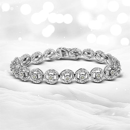 .925 Sterling Silver 1/2 Cttw Diamond Nested Circle Miracle Set Open Wheel 7.25" Fashion Link Bracelet (I-J Color, I3 Clarity) Bids.com