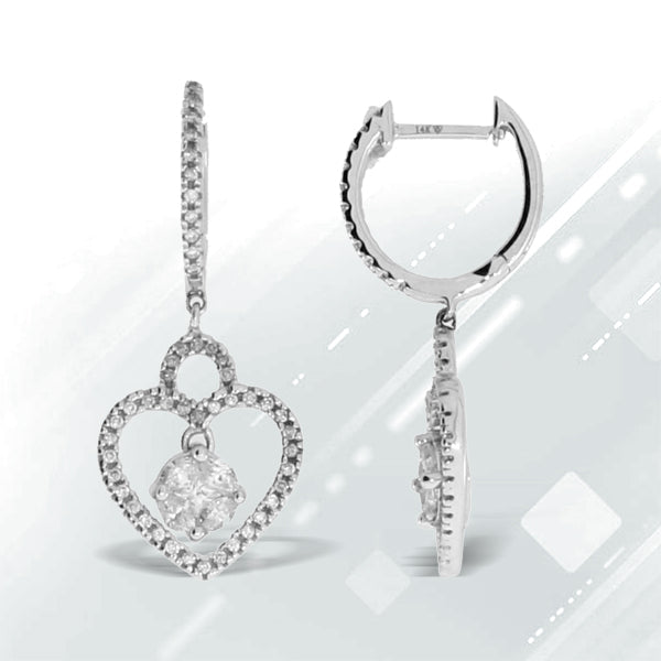 Natural .50ct Diamond Dangle Earrings 14KT White Gold Bids.com