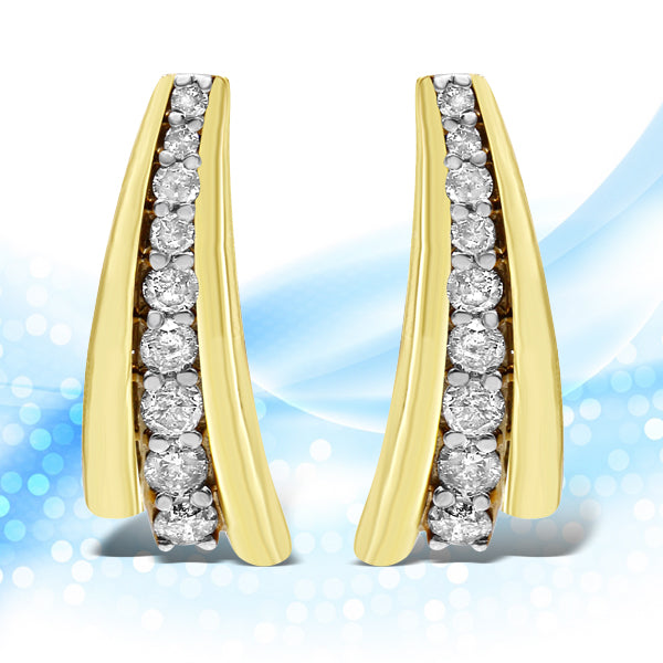 10K Yellow Gold Plated .925 Sterling Silver 1.00 Cttw Round Diamond Graduated Huggie Stud Earrings (I-J Color, I2-I3 Clarity) Bids.com