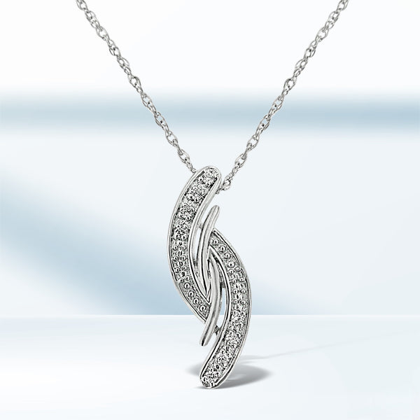 .925 Sterling Silver Diamond Accent Bypass Curve 18" Pendant Necklace (I-J Color, I3 Clarity) Bids.com