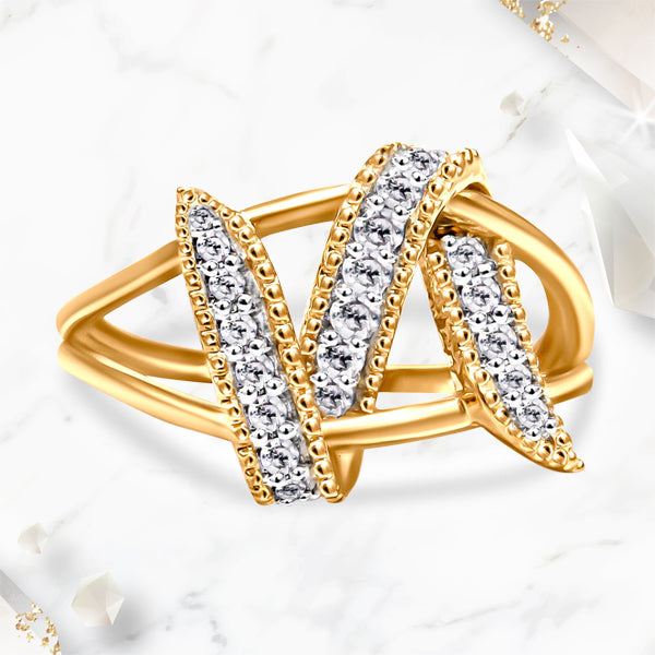 14K Yellow Gold Plated .925 Sterling Silver 1/4 Cttw Diamond Interlocking Bypass Ring (I-J Color, I1-I2 Clarity) - Size 7 Bids.com