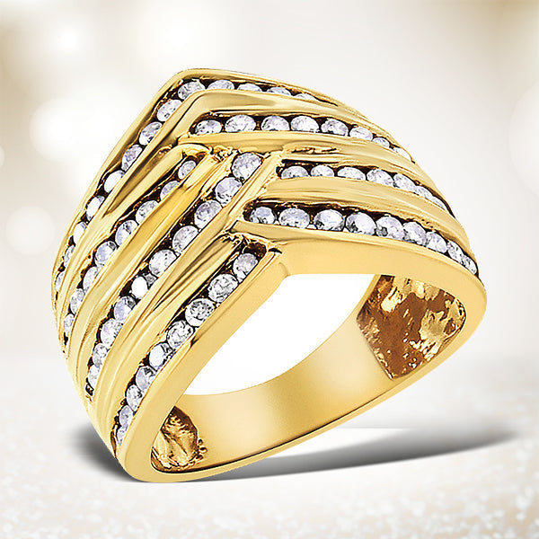 10K Yellow Gold Plated .925 Sterling Silver 1 1/2 Cttw Diamond Channel Band (Champagne Color, I2-I3 Clarity) Ring Size 7 Bids.com