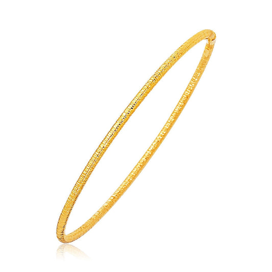 14k Yellow Gold Thin Textured Stackable Bangle Bids.com