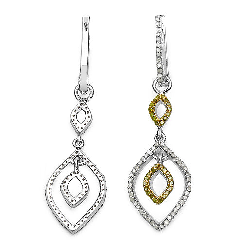 1.00 Carat Genuine White Diamond & Yellow Diamond .925 Sterling Silver Earrings Bids.com