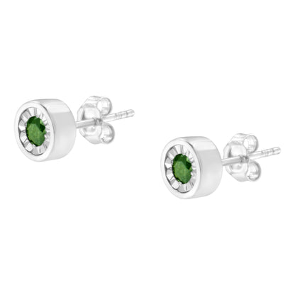 .925 Sterling Silver 1/4 Cttw Round Brilliant-Cut Green Diamond Miracle-Set Stud Earrings (Fancy Color-Enhanced, I1-I2 Clarity) Bids.com