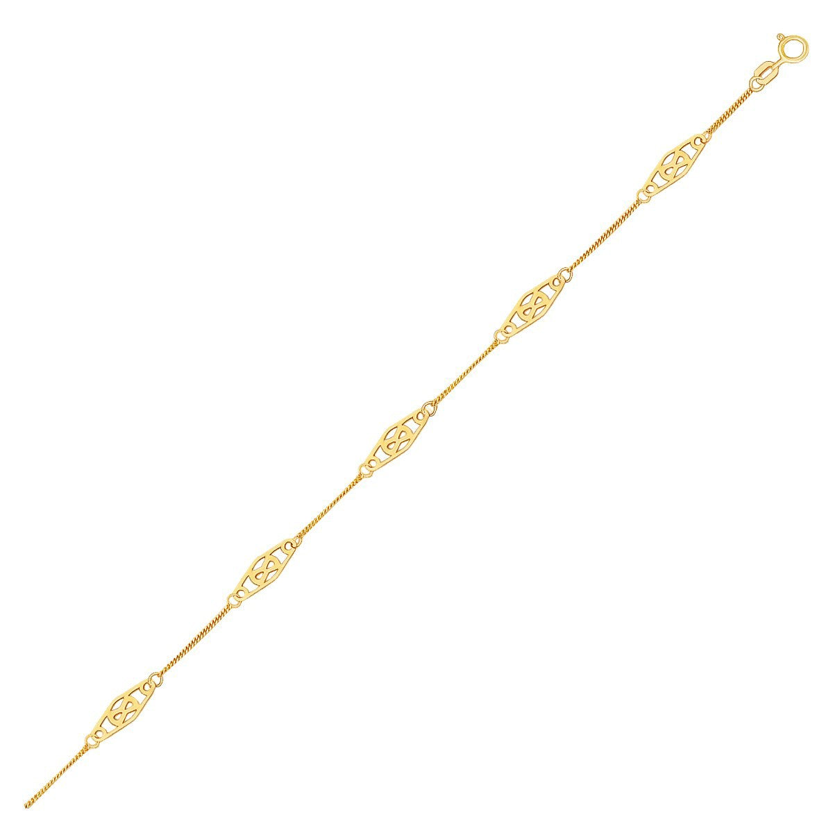 14k Yellow Gold Anklet with Fancy Diamond Shape Filigree Stations Bids.com