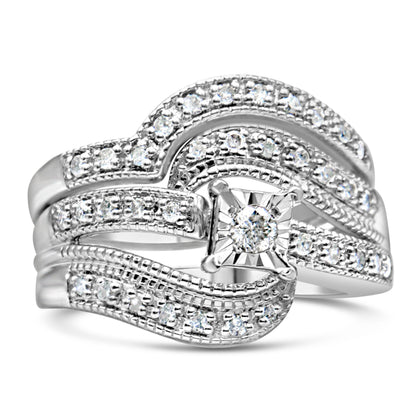 .925 Sterling Silver 1/3 Cttw Round Diamond Crisscross Engagement Ring Bridal Set (H-I Color, I1-I2 Clarity ) - Size 7 Bids.com