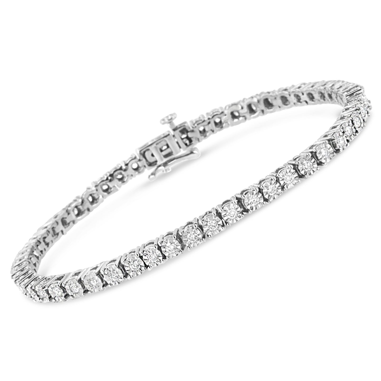 14K White Gold 3.0 Cttw Lab Grown Diamond Illusion-Set Miracle Plate Tennis Bracelet (F-G Color, VS1-VS2 Clarity) - Size 7.25" Bids.com