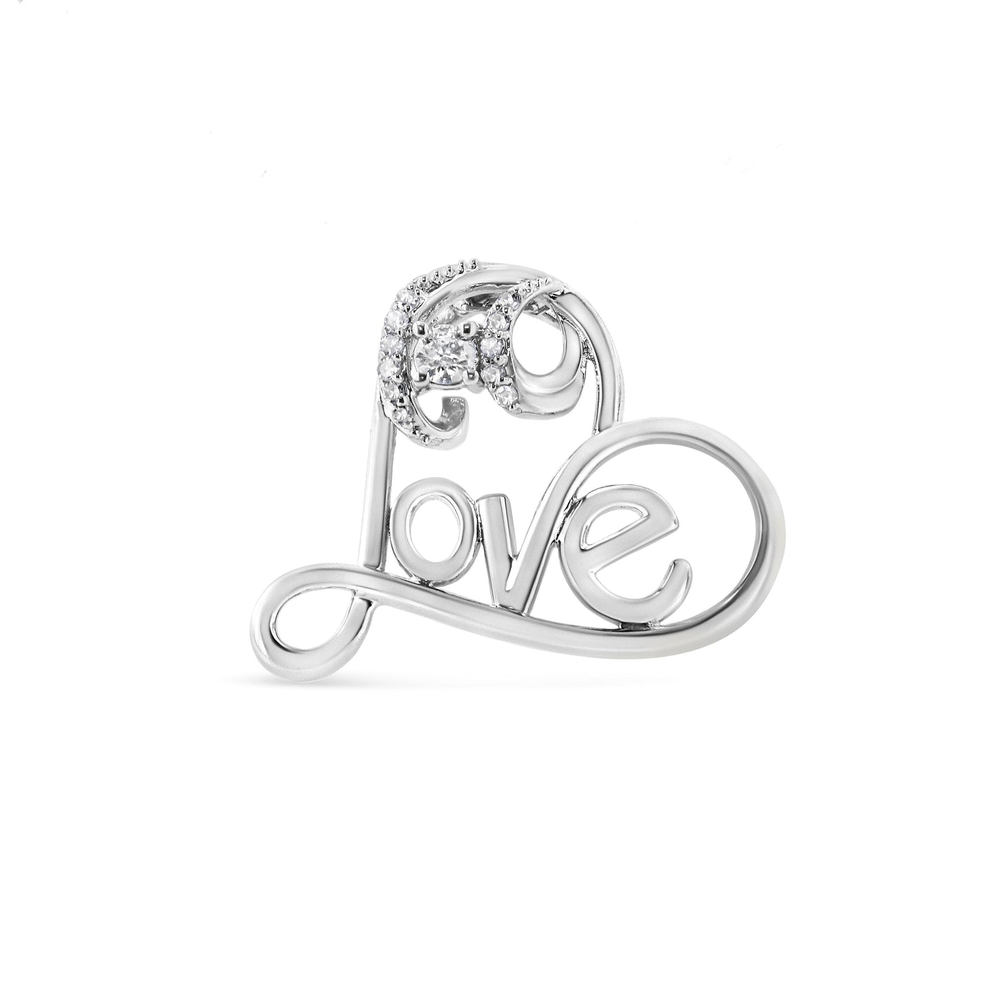 .925 Sterling Silver 1/10 Cttw Round Brilliant-Cut Diamond Accented Open Heart with Love 18" Pendant Necklace (H-I Color, I1-I2 Clarity) Bids.com