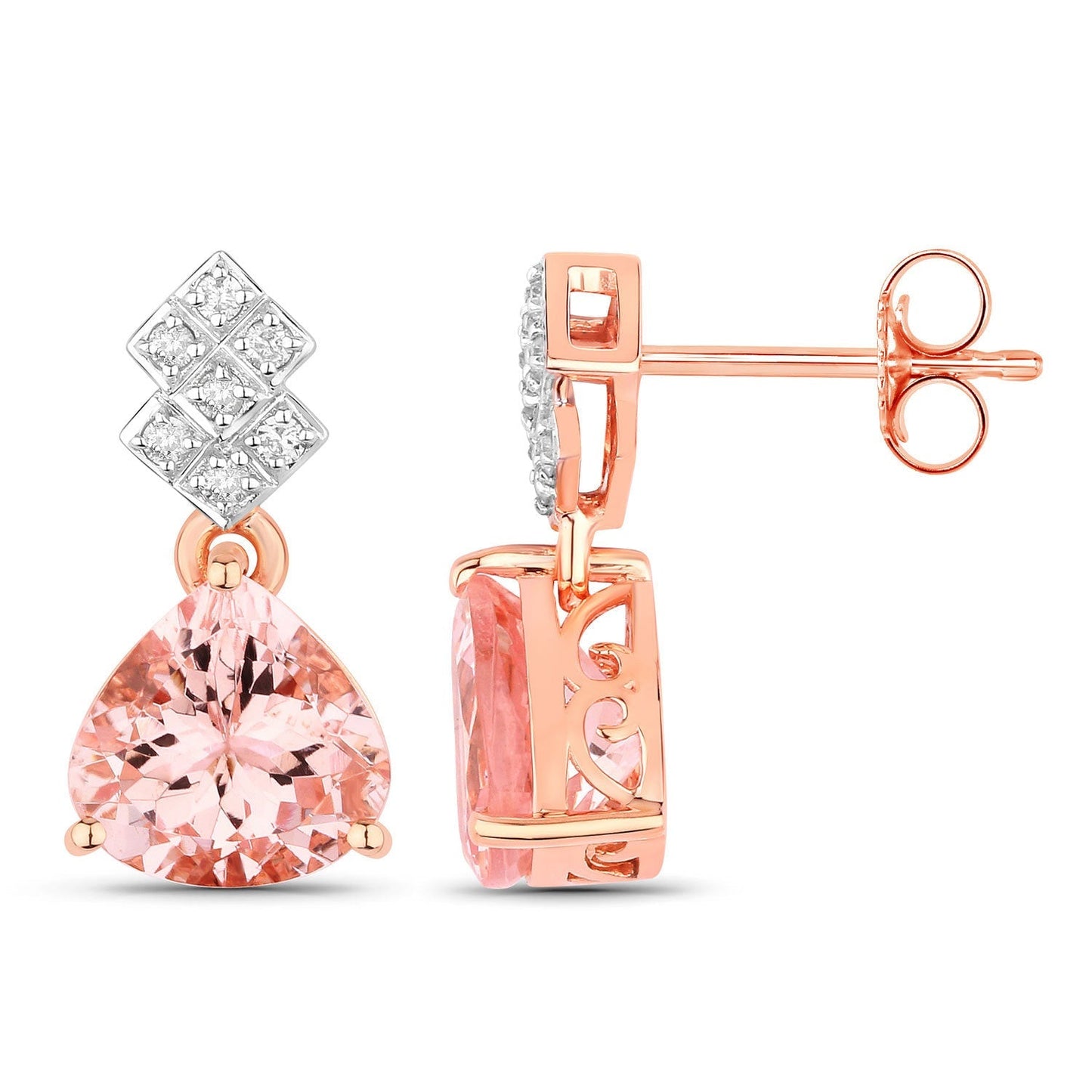3.31 Carat Genuine Morganite and White Diamond 14K Rose Gold Earrings Bids.com