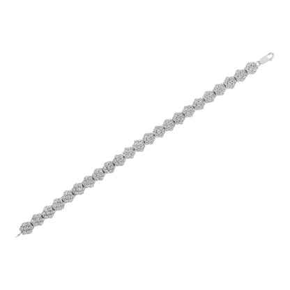 .925 Sterling Silver 2.0 cttw Diamond 7 Stone Floral Cluster Link Bracelet (I-J Color, I3 Clarity) -7.25" Bids.com