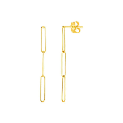 14k Yellow Gold Paperclip Chain Dangle Earrings Bids.com