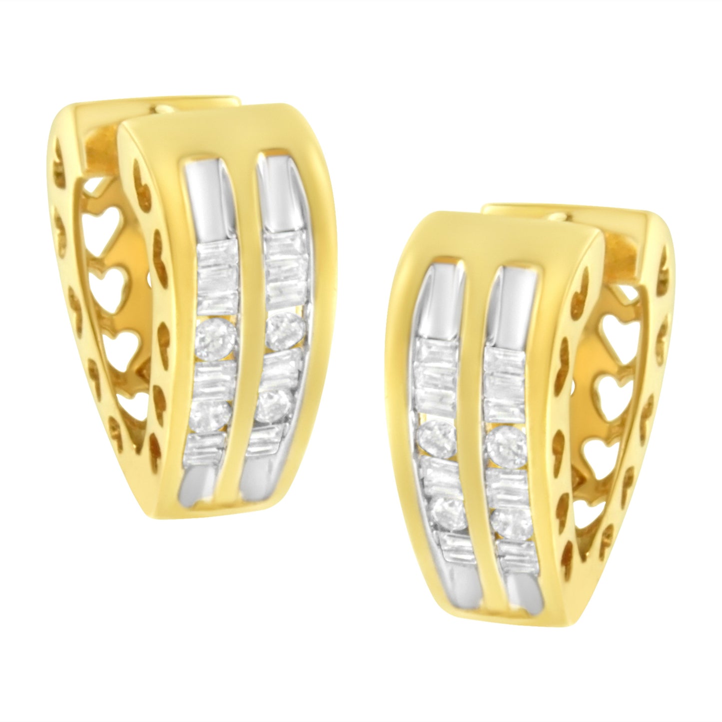 10K Yellow Gold 1/2 cttw Diamond Huggy Heart Hoop Earrings (I-J Clarity, I2-I3 Color) Bids.com