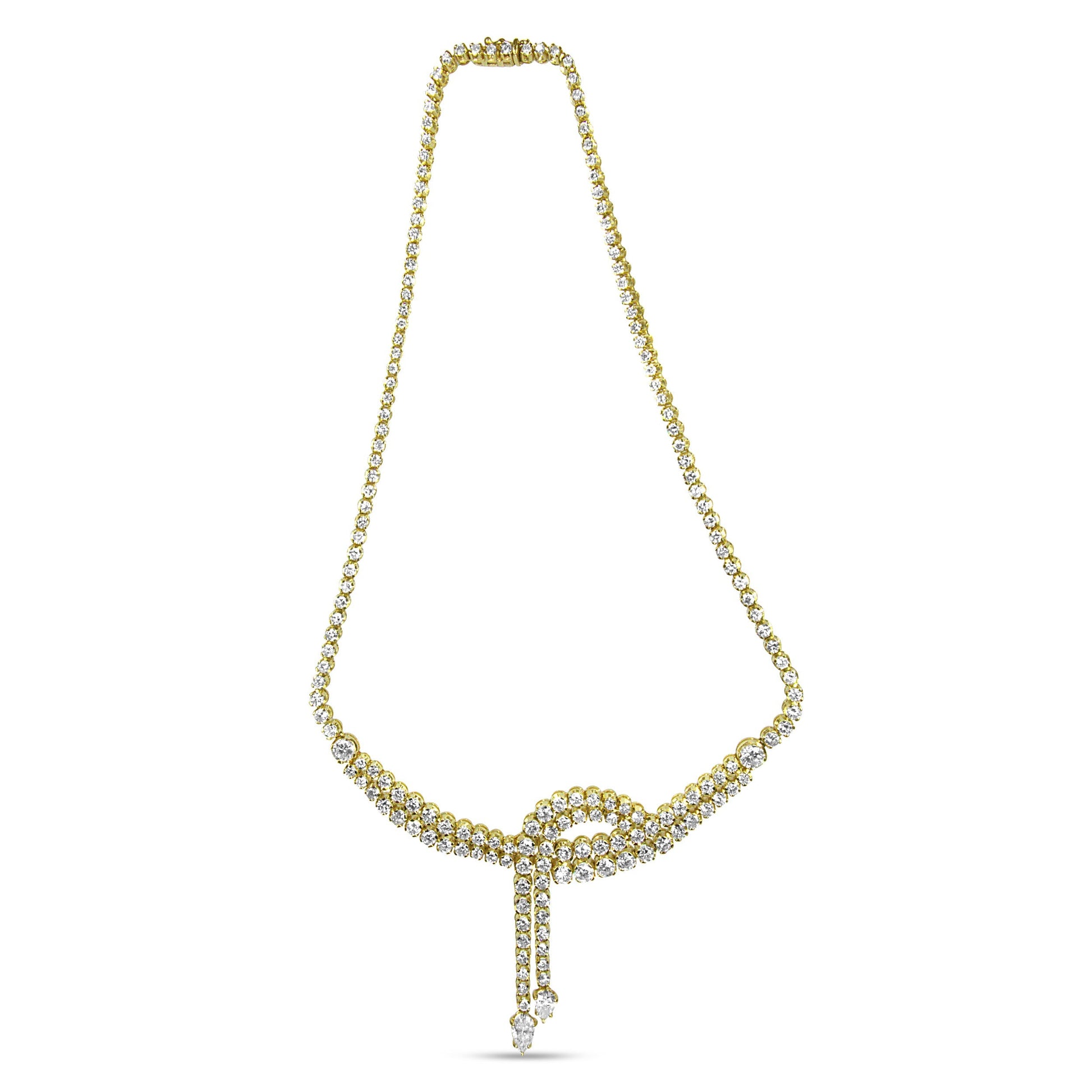 14k Yellow Gold 17.0 Cttw Diamond Double Row Lariat 18" Inch Tennis Necklace with Pear Shape Diamond Drop Tips (I-J Color, VS2-SI1 Clarity) Bids.com