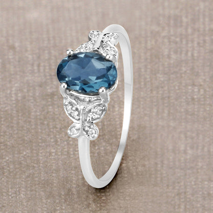 0.93 Carat Genuine London Blue Topaz and White Diamond 14K White Gold Ring Bids.com