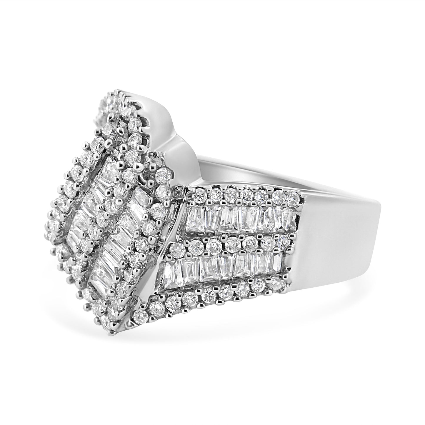 14K White Gold 1-1/2 Cttw Round and Baguette Diamond Bypass Cocktail Ring Band (H-I Color, SI1-SI2 Clarity) - Size 7 Bids.com