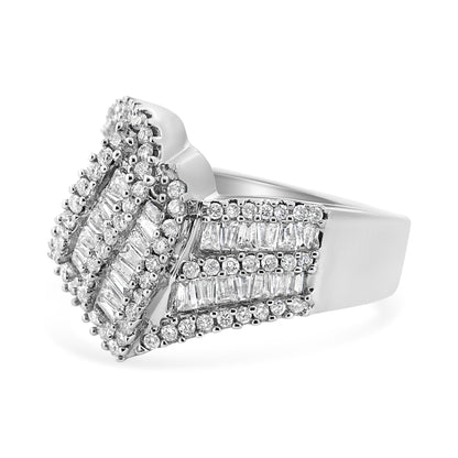 14K White Gold 1-1/2 Cttw Round and Baguette Diamond Bypass Cocktail Ring Band (H-I Color, SI1-SI2 Clarity) - Size 7 Bids.com