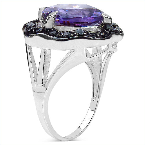 6.09 Carat Genuine Amethyst & Black Spinel .925 Sterling Silver Ring Bids.com