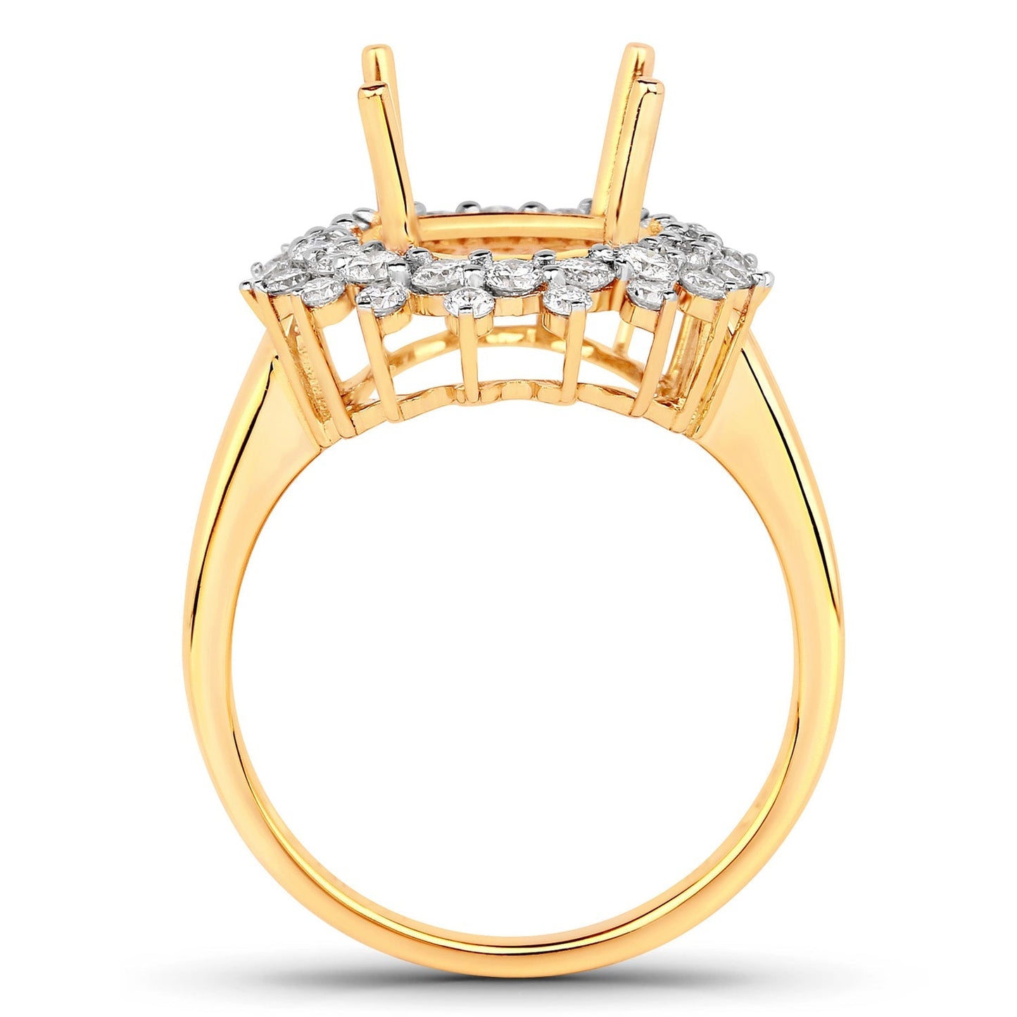 0.79 Carat Genuine White Diamond 14K Yellow Gold Semi Mount Ring - holds 11x9mm Oval Gemstone Bids.com