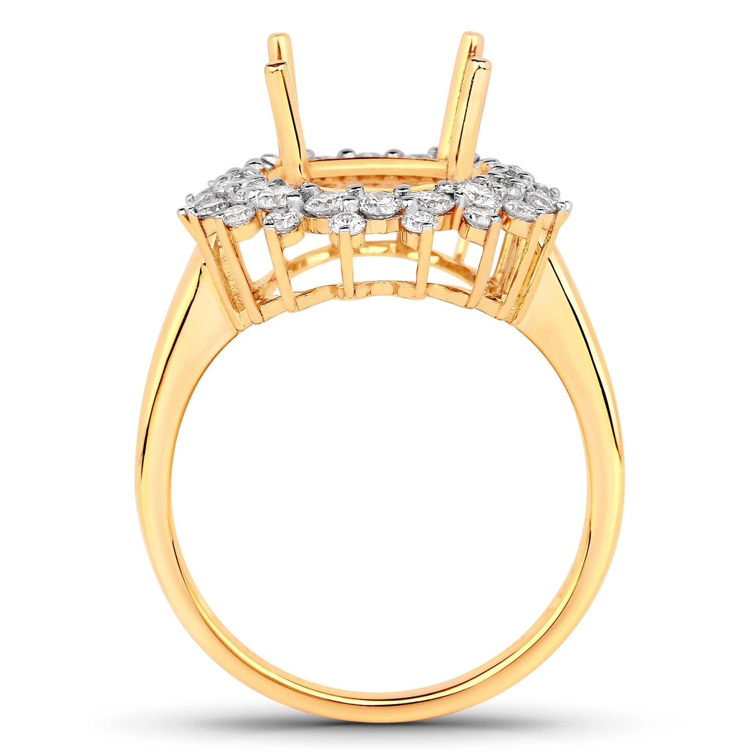 0.79 Carat Genuine White Diamond 14K Yellow Gold Semi Mount Ring - holds 11x9mm Oval Gemstone Bids.com