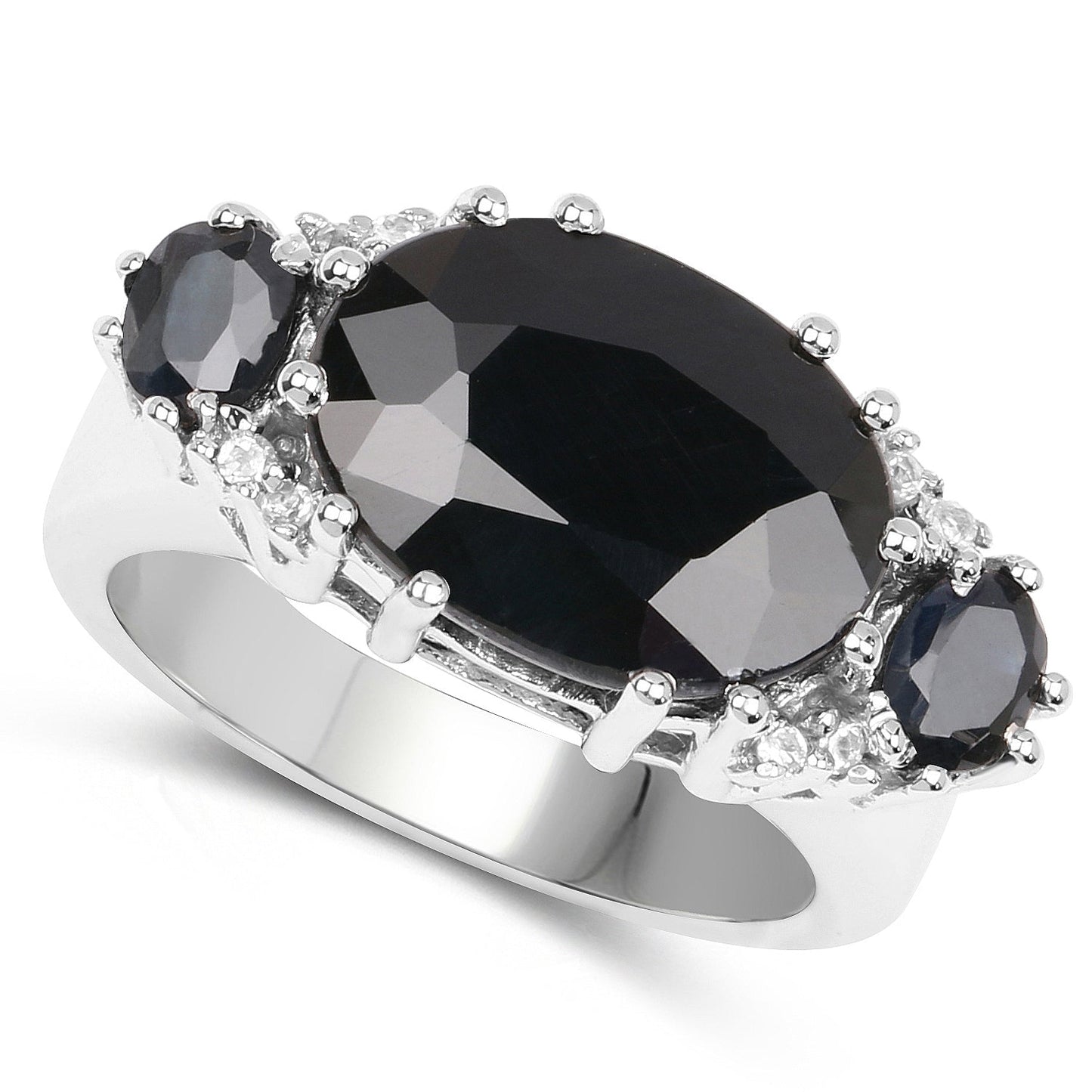 8.62 Carat Genuine Black Sapphire & White Topaz .925 Sterling Silver Ring Bids.com