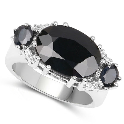 8.62 Carat Genuine Black Sapphire & White Topaz .925 Sterling Silver Ring Bids.com