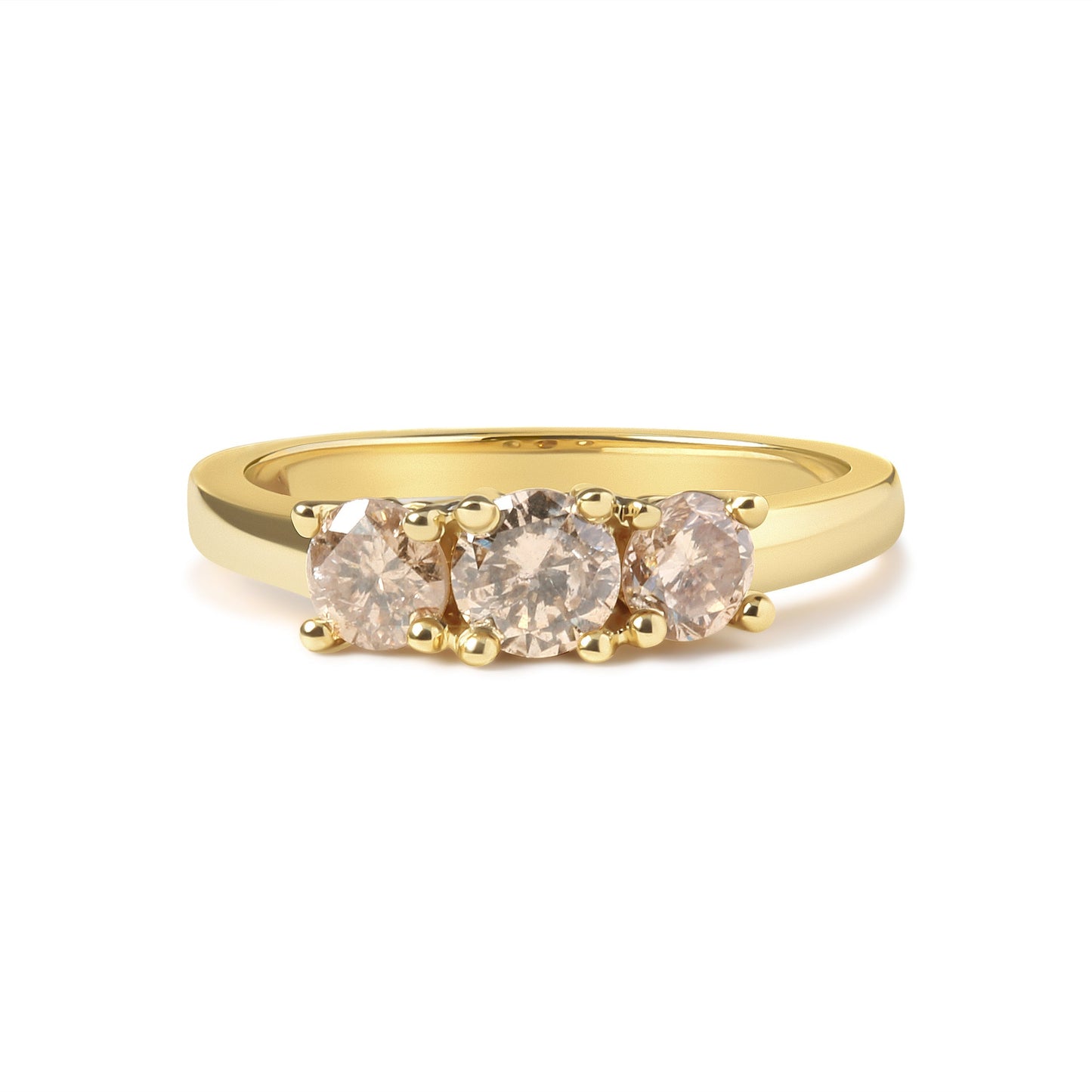10K Yellow Gold 1.00 Cttw Champagne Diamond 3-Stone Band Ring (J-K Color, I1-I2 Clarity)  - Size 7 Bids.com