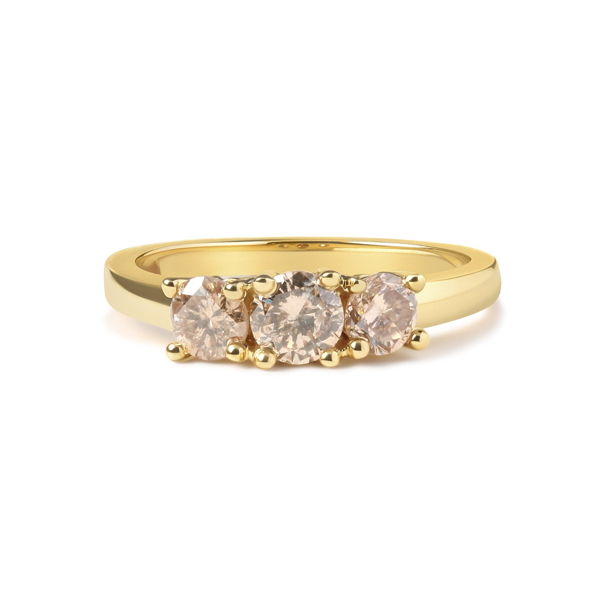 10K Yellow Gold 1.00 Cttw Champagne Diamond 3-Stone Band Ring (J-K Color, I1-I2 Clarity)  - Size 7 Bids.com