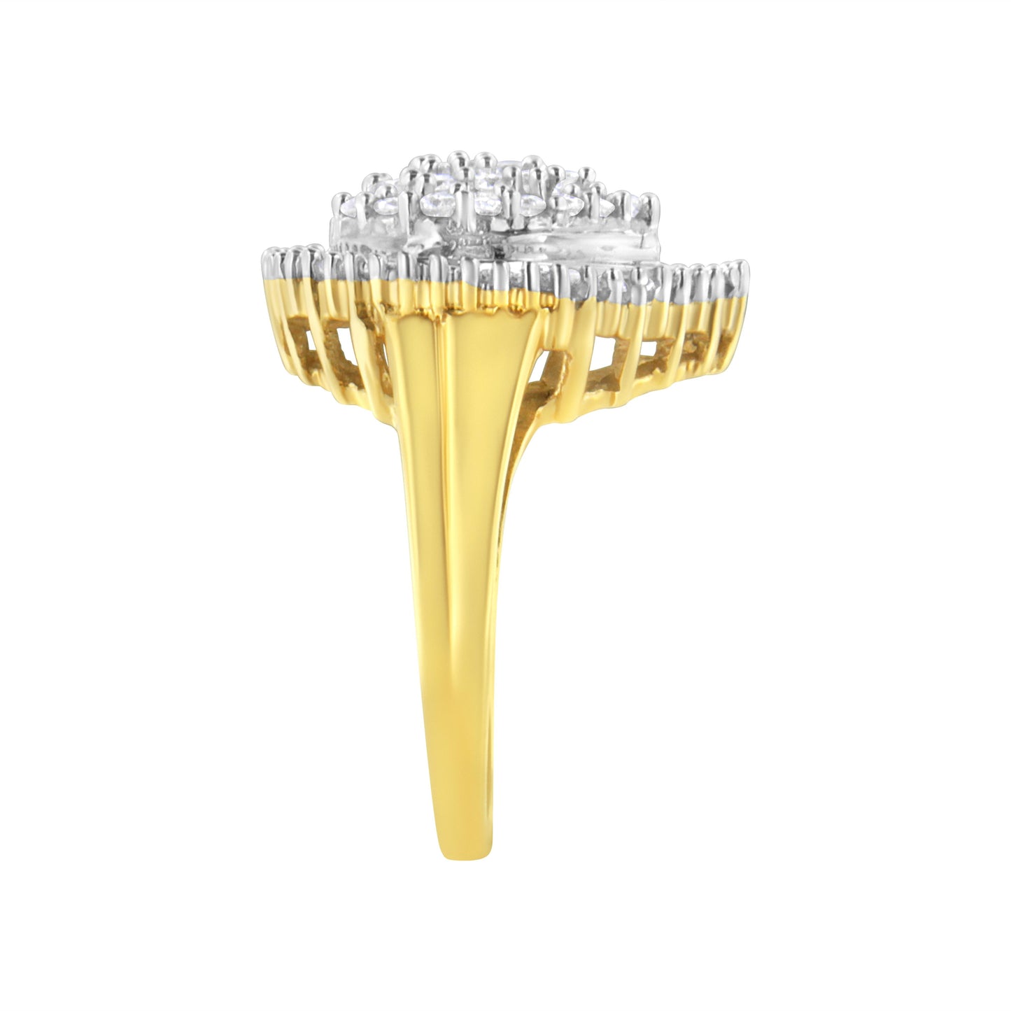 10K Yellow Gold 1.0 Cttw Round and Baguette Cut Diamond Oval Shaped Cluster Ring (I-J Color, I1-I2 Clarity) - Size 7 Bids.com