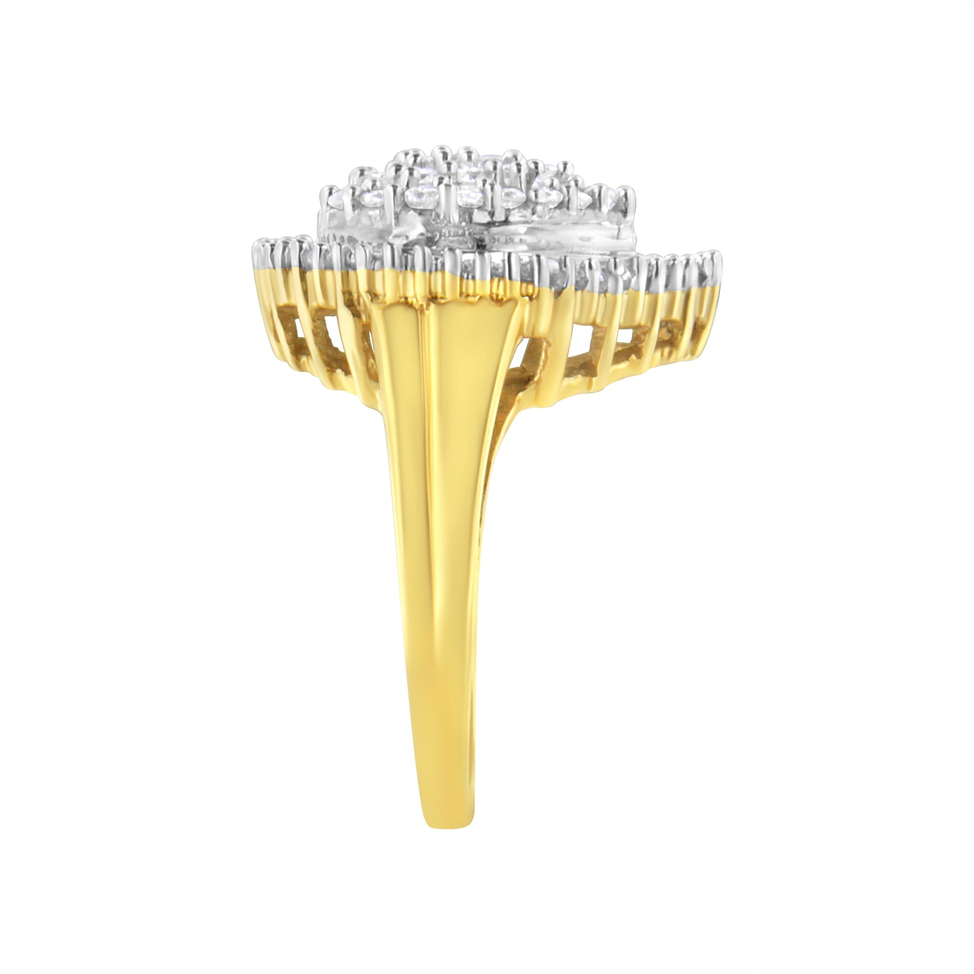 10K Yellow Gold 1.0 Cttw Round and Baguette Cut Diamond Oval Shaped Cluster Ring (I-J Color, I1-I2 Clarity) - Size 7 Bids.com