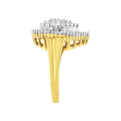 10K Yellow Gold 1.0 Cttw Round and Baguette Cut Diamond Oval Shaped Cluster Ring (I-J Color, I1-I2 Clarity) - Size 7 Bids.com