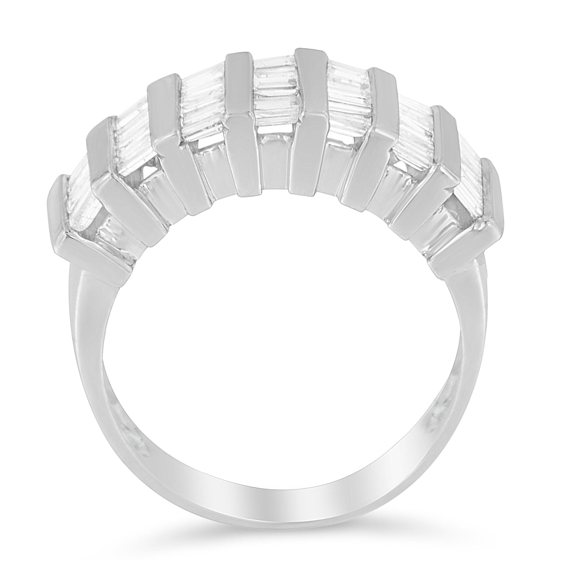 .925 Sterling Silver 1.0 Cttw Baguette Cut Diamond Vertical Channel Fluted Multi-Row Unisex Fashion Wedding Ring (H-I Color, I1-I2 Clarity) - Size 6-3/4 Bids.com