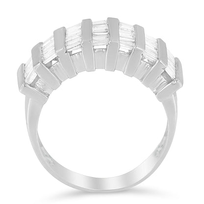 .925 Sterling Silver 1.0 Cttw Baguette Cut Diamond Vertical Channel Fluted Multi-Row Unisex Fashion Wedding Ring (H-I Color, I1-I2 Clarity) - Size 6-3/4 Bids.com